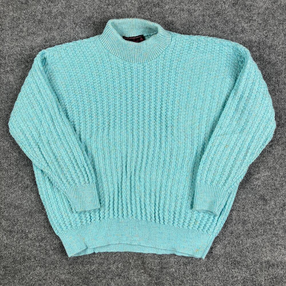 Vintage Bel-Ami  Sweater Womens Large Turquoise Mock Neck Ribbed Acrylic‎ Lurex